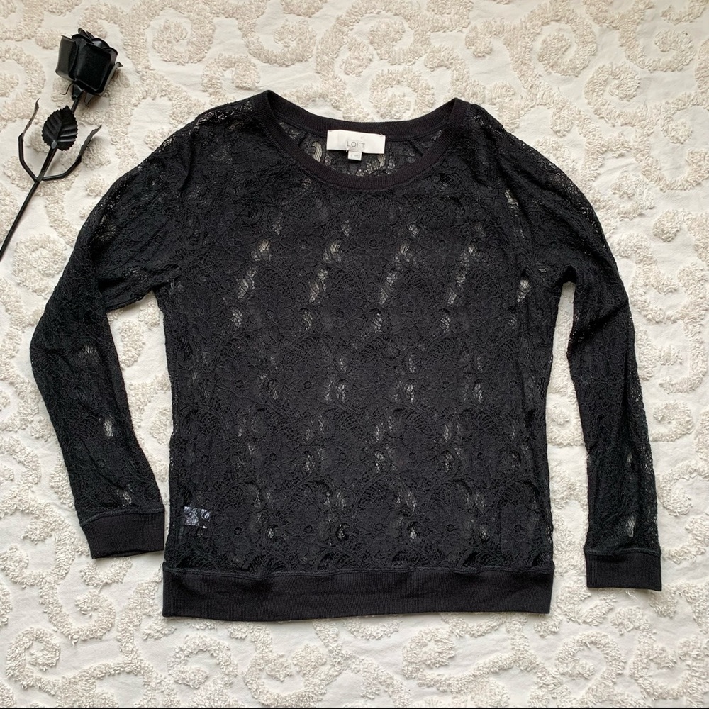LOFT Gothic Black Lace Long Sleeve top